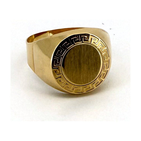 Anillo anillo sello circular greca de oro 18k talla 27